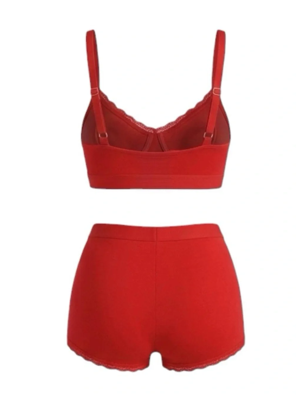 Red Coquette Lace-Trim Loungewear Set - GrlFriday Shop